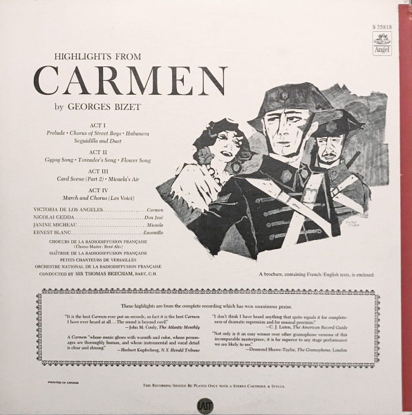 Georges Bizet , Victoria De Los Angeles , Nicolai Gedda , Ernest Blanc , Janine Micheau , And Sir Thomas Beecham Conducting Orchestre National De France - Highlights - Bizet - Carmen | Angel Records (35818) - 2 Georges Bizet , Victoria De Los Angeles , Nicolai Gedda , Ernest Blanc , Janine Micheau , And Sir Thomas Beecham Conducting Orchestre National De France - Highlights - Bizet - Carmen | Angel Records (35818) - 2