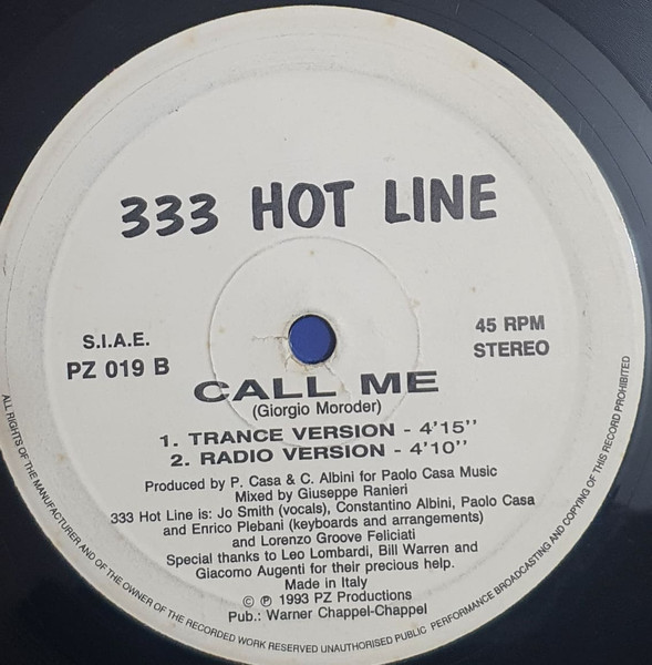 333 Hot Line - Call Me | PZ Productions (PZ 019)