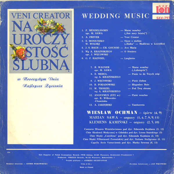 Wiesław Ochman , Marian Sawa , Klemens Kamiński - Veni Creator - Na Uroczystość Ślubną - Wedding Music | Veriton (SXV-797) - 2
