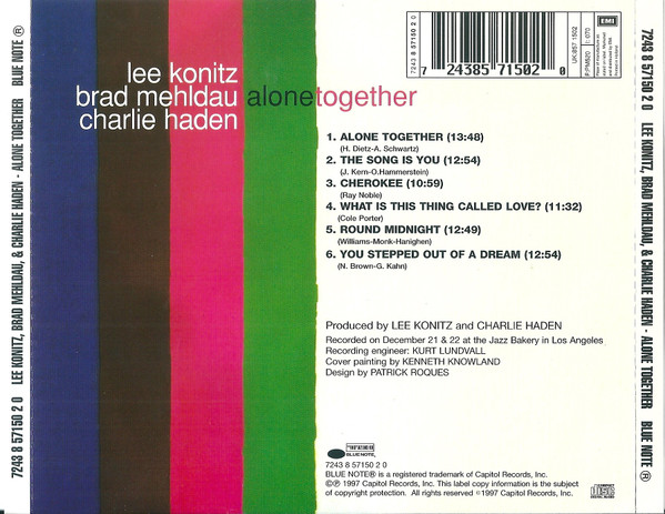 Lee Konitz , Brad Mehldau , Charlie Haden - Alone Together | Blue Note (7243 8 57150 2 0) - 2