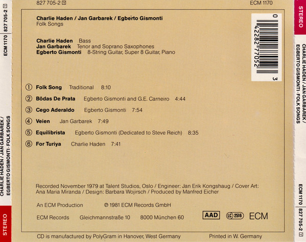 Charlie Haden / Jan Garbarek / Egberto Gismonti - Folk Songs | ECM Records (ECM 1170) - 2 Charlie Haden / Jan Garbarek / Egberto Gismonti - Folk Songs | ECM Records (ECM 1170) - 2