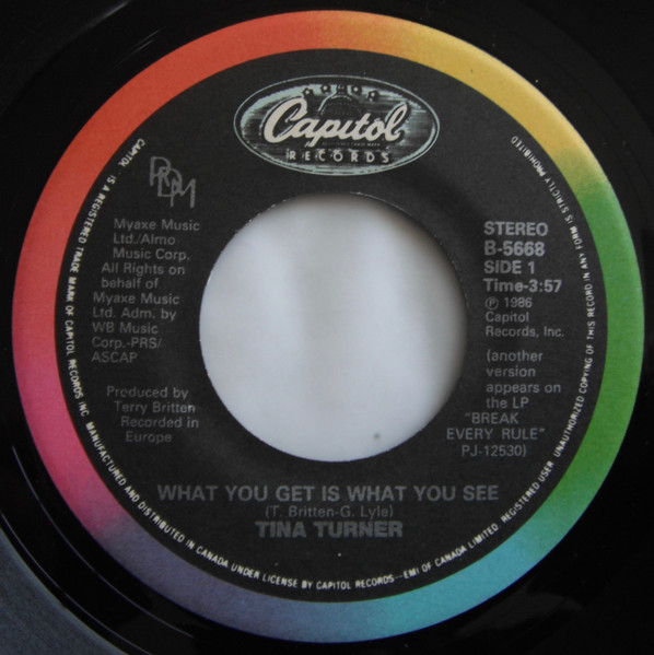 Tina Turner - What You Get Is What You See (7") [Vinyl] | Capitol Records (B-5668) - 2