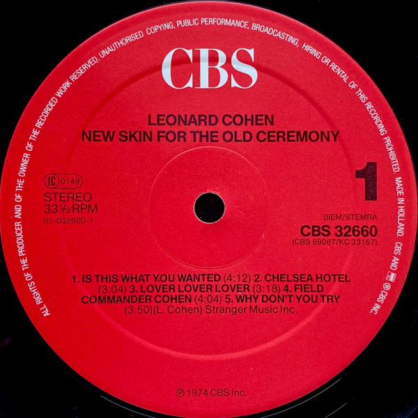 Leonard Cohen - New Skin For The Old Ceremony | CBS (CBS 32660) - 3 Leonard Cohen - New Skin For The Old Ceremony | CBS (CBS 32660) - 3