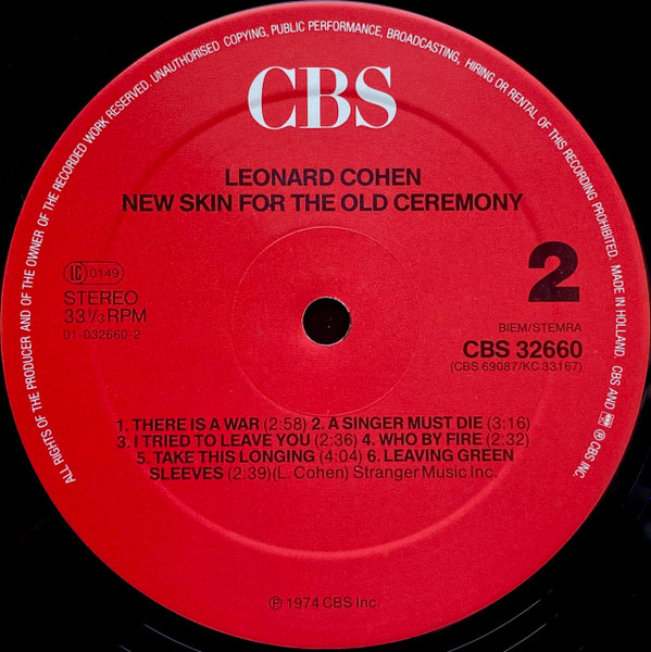 Leonard Cohen - New Skin For The Old Ceremony | CBS (CBS 32660) - 4 Leonard Cohen - New Skin For The Old Ceremony | CBS (CBS 32660) - 4