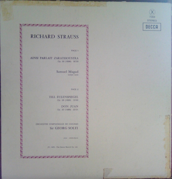 Richard Strauss - Chicago Symphony Orchestra , Georg Solti - Ainsi Parlait Zarathoustra / Till Eulenspiegel / Don Juan | Decca (7368) - 2