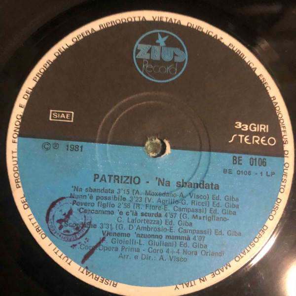 Patrizio - 'Na Sbandata Volume 7° | Zeus Record (BE 0106) - 4 Patrizio - 'Na Sbandata Volume 7° | Zeus Record (BE 0106) - 4