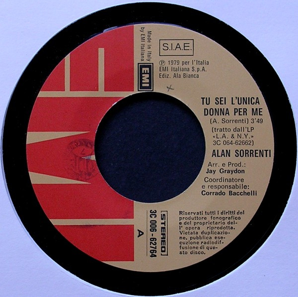 Alan Sorrenti - Tu Sei L'Unica Donna Per Me | EMI (3C 006-62764) - 3