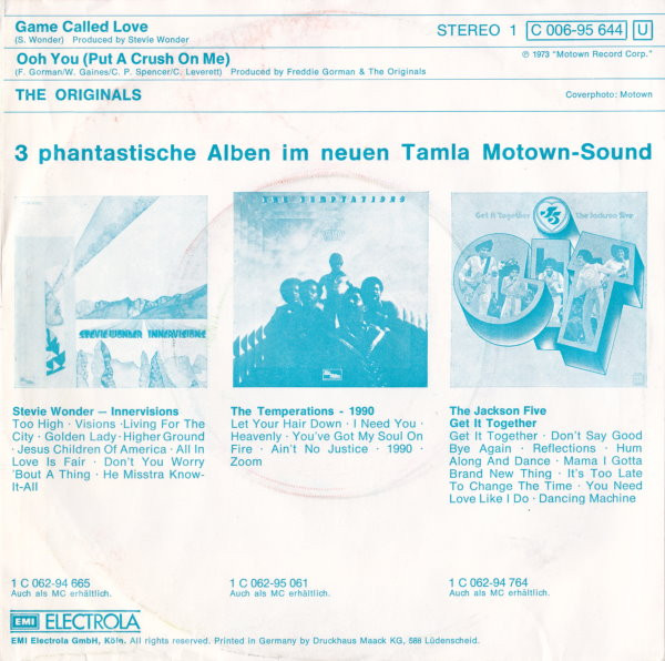 The Originals - Game Called Love / Ooh You (Put A Crush On Me) | Tamla Motown (1C 006-95 644) - 2