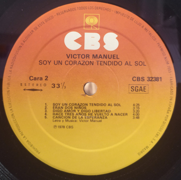 Víctor Manuel - Soy Un Corazón Tendido Al Sol | CBS (CBS 32381) - 4