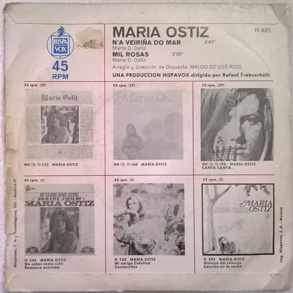Maria Ostiz - N'a Veiriña Do Mar / Mil Rosas | Hispavox (H 621) - 2
