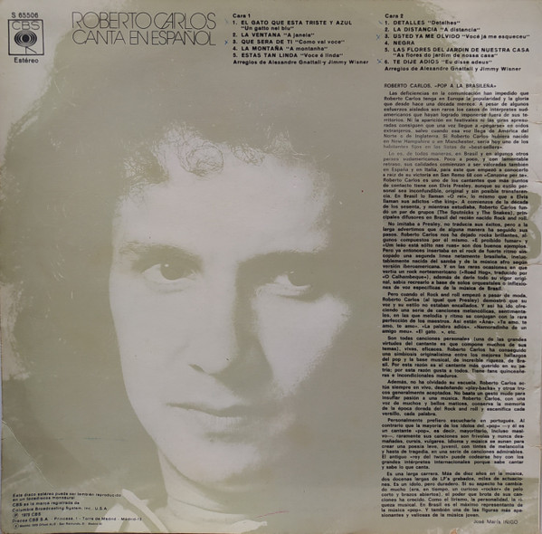 Roberto Carlos - Canta En Español - El Gato Que Esta Triste Y Azul | CBS (S 65506) - 2 Roberto Carlos - Canta En Español - El Gato Que Esta Triste Y Azul | CBS (S 65506) - 2