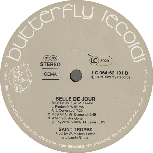 Saint Tropez - Belle De Jour | Butterfly Records (1C 064-62 191) - 4 Saint Tropez - Belle De Jour | Butterfly Records (1C 064-62 191) - 4