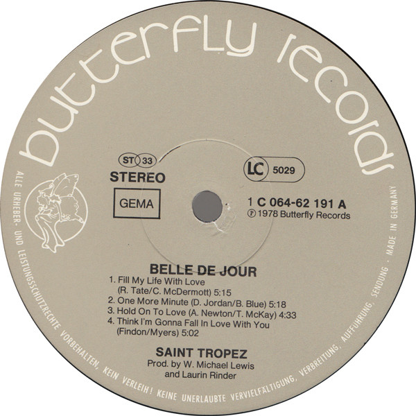 Saint Tropez - Belle De Jour | Butterfly Records (1C 064-62 191) - 3 Saint Tropez - Belle De Jour | Butterfly Records (1C 064-62 191) - 3