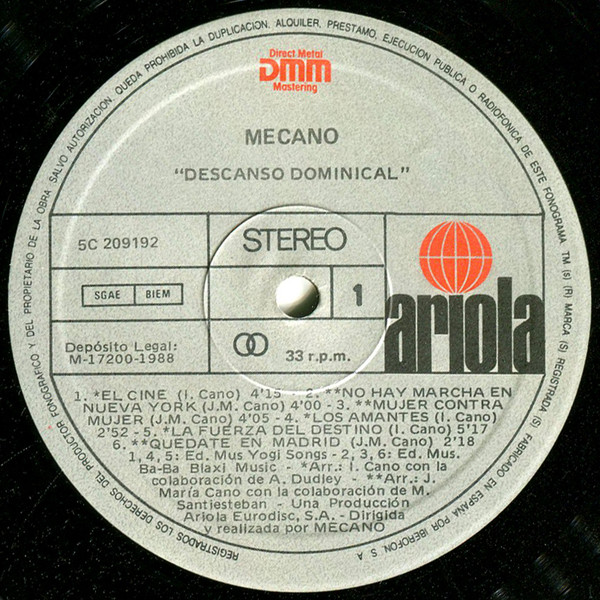 Mecano - Descanso Dominical | Ariola (5C 209192) - 3