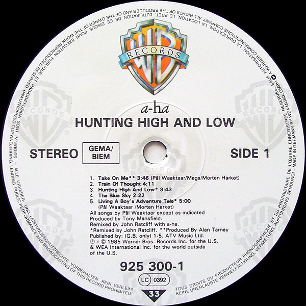 a-ha - Hunting High And Low | Warner Bros. Records (925 300-1) - 3