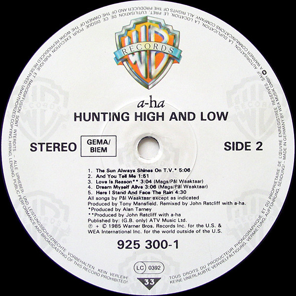 a-ha - Hunting High And Low | Warner Bros. Records (925 300-1) - 4