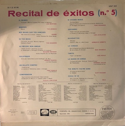 Various - Recital De Exitos 5 | La Voz De Su Amo (LCLP 253) - 2