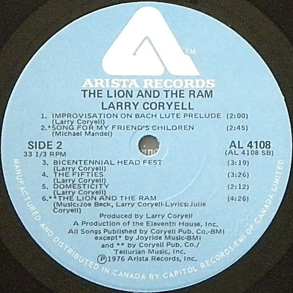 Larry Coryell - The Lion And The Ram | Arista (AL 4108) - 4