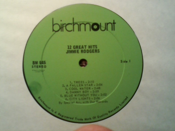 Jimmie Rodgers - 12 Great Hits [Vinyl] | Birchmount (BM 645) - 3