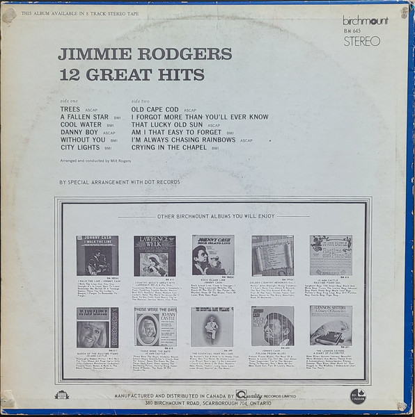 Jimmie Rodgers - 12 Great Hits [Vinyl] | Birchmount (BM 645) - 2