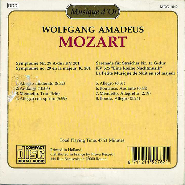 Wolfgang Amadeus Mozart , Camerata Labacensis , Alexander von Pitamic - Wolfgang Amadeus Mozart | Musique D'Or (MDO 1042) - 2