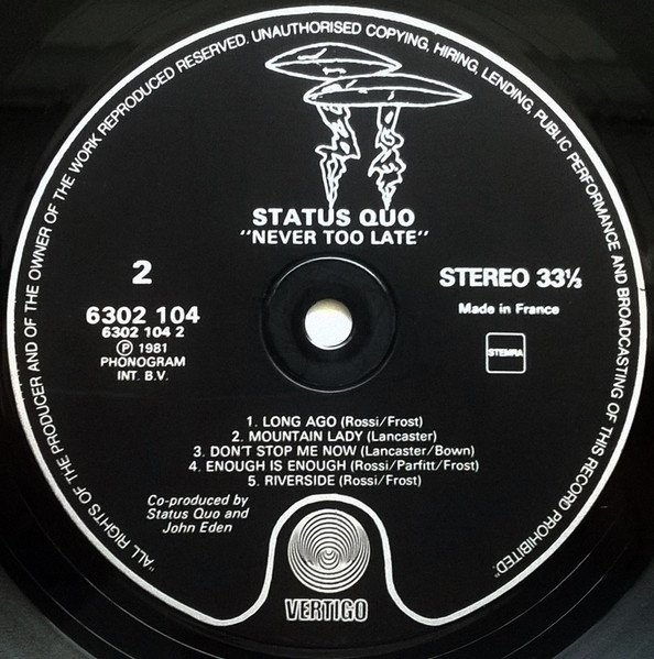 Status Quo - Never Too Late | Vertigo (6302 104) - 4 Status Quo - Never Too Late | Vertigo (6302 104) - 4