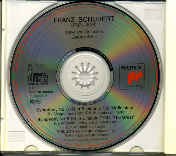Franz Schubert • The Cleveland Orchestra • George Szell - Symphony No. 8 / Symphony No. 9 | Sony Classical (SBK 48 268) - 3