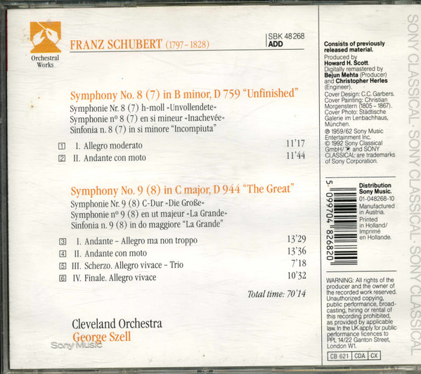 Franz Schubert • The Cleveland Orchestra • George Szell - Symphony No. 8 / Symphony No. 9 | Sony Classical (SBK 48 268) - 2