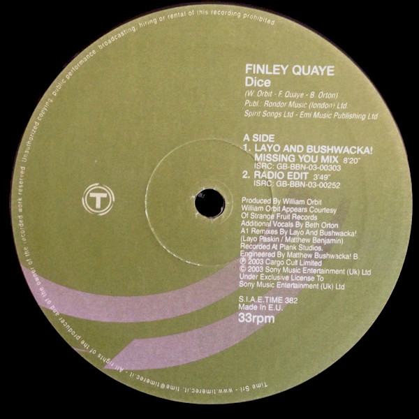 Finley Quaye & William Orbit - Dice | TIME (TIME 382) - 2