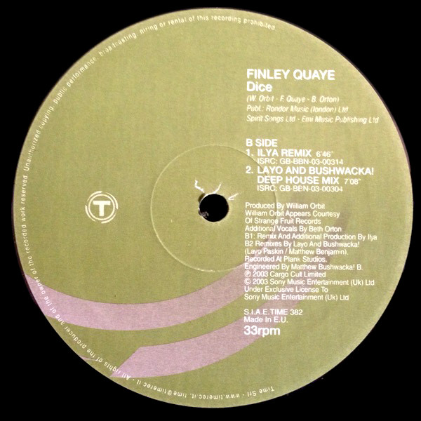 Finley Quaye & William Orbit - Dice | TIME (TIME 382) - 3