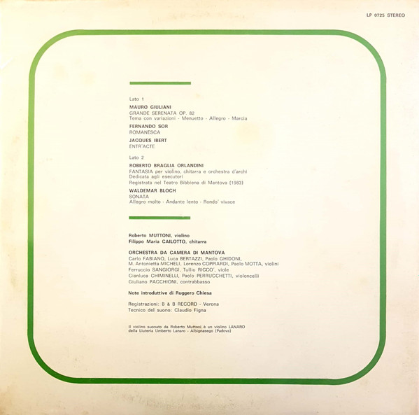 Duo Muttoni Cailotto - Fantasia Per Violino E Chitarra | B e B Record (LP 0725) - 4