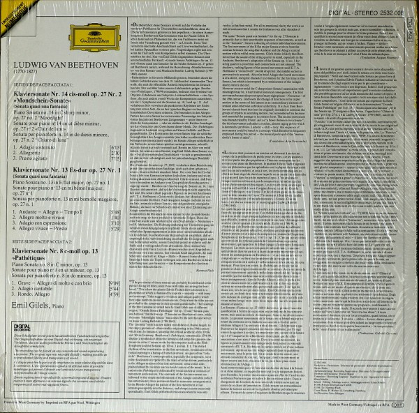 Ludwig van Beethoven , Emil Gilels - Sonaten  »Pathétique« / «Mondschein = Moonlight = Clair De Lune« | Deutsche Grammophon (2532 008) - 2