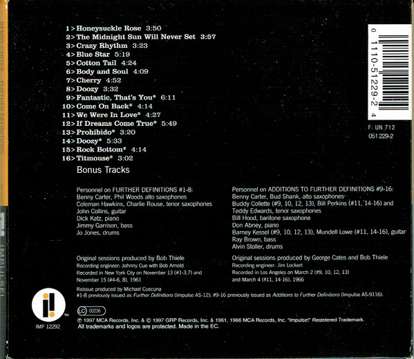 Benny Carter And His Orchestra - Further Definitions | Impulse! (051 229-2) - 2