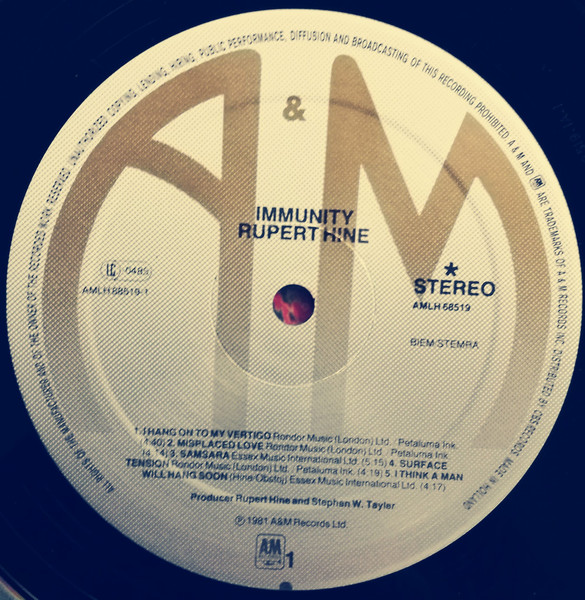 Rupert Hine - Immunity | A&M Records (AMLH 68519) - 3 Rupert Hine - Immunity | A&M Records (AMLH 68519) - 3