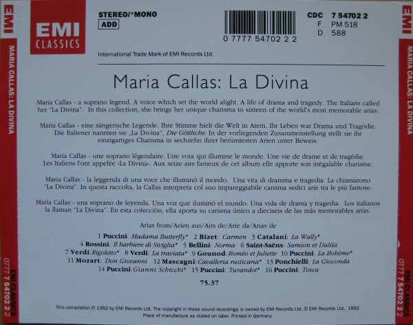 Maria Callas - La Divina | EMI Classics (CDC 7 54702 2) - 3 Maria Callas - La Divina | EMI Classics (CDC 7 54702 2) - 3