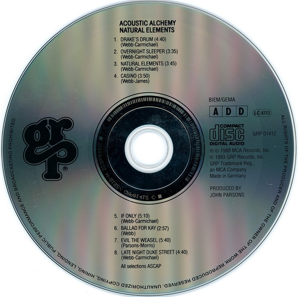 Acoustic Alchemy - Natural Elements | GRP (GRP 01412) - 3