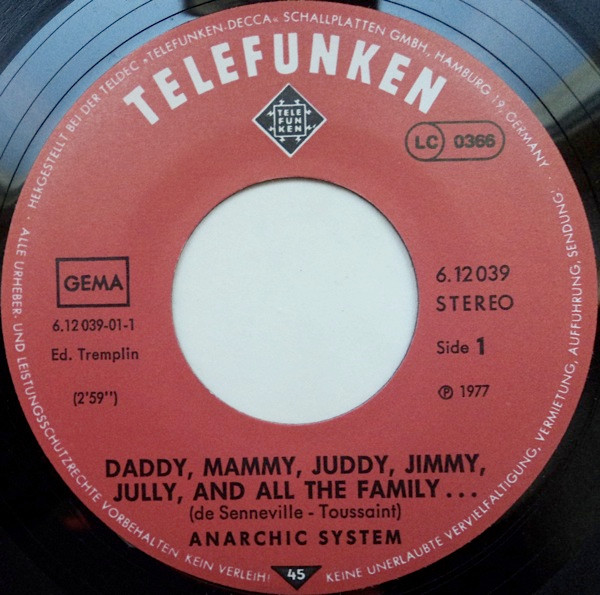Anarchic System - Daddy Mammy Juddy Jimmy Jully And All The Family | Telefunken (6.12039 AC) - 2