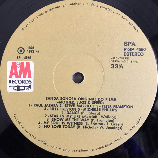 Various - Mother, Jugs & Speed (Original Soundtrack) | A&M Records (P-SP 4590) - 3