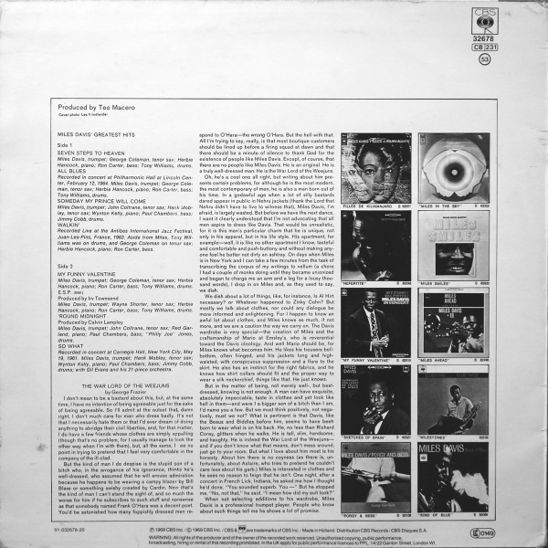 Miles Davis - Miles Davis' Greatest Hits | CBS (CBS 32678) - main