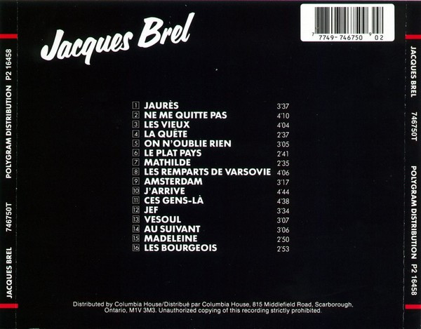 Jacques Brel - Jacques Brel | PolyGram Distribution (746750T) - 2 Jacques Brel - Jacques Brel | PolyGram Distribution (746750T) - 2