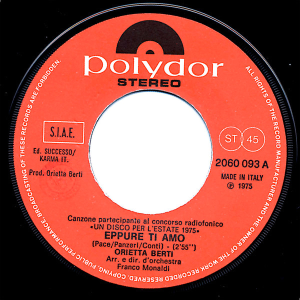 Orietta Berti - Eppure Ti Amo / Vita Della Vita Mia | Polydor (2060 093) - 3