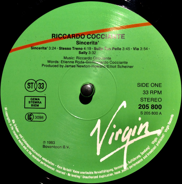 Riccardo Cocciante - Sincerita' | Virgin (205 800-320) - 3 Riccardo Cocciante - Sincerita' | Virgin (205 800-320) - 3