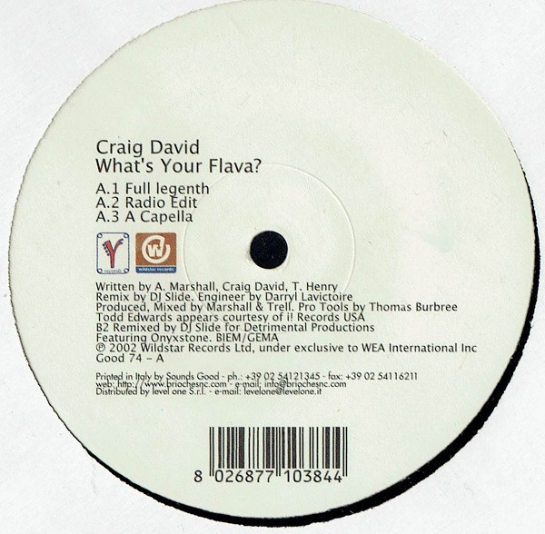 Craig David - What's Your Flava? | Y Records (Good 74)