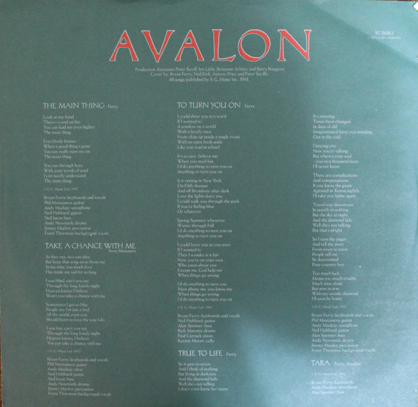 Roxy Music - Avalon | Warner Bros. Records (92-36861) - 3 Roxy Music - Avalon | Warner Bros. Records (92-36861) - 3