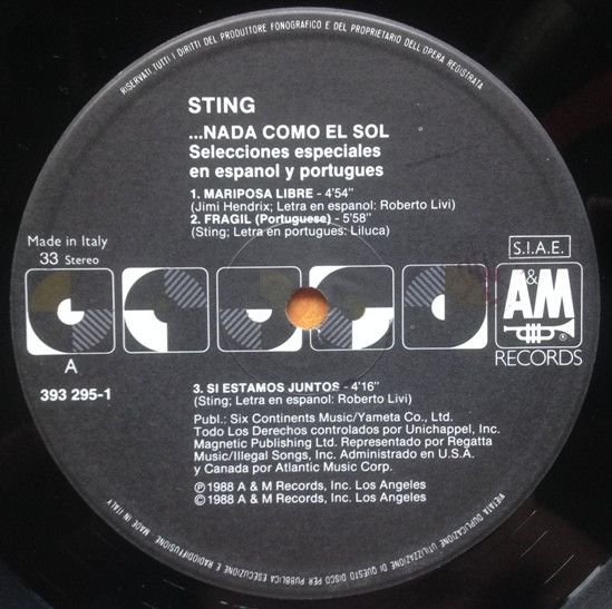 Sting - ...Nada Como El Sol (Selecciones Especiales En Español Y Portugues) | A&M Records (393 295-1) - 2