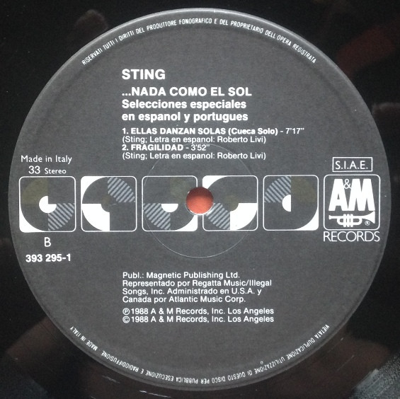 Sting - ...Nada Como El Sol (Selecciones Especiales En Español Y Portugues) | A&M Records (393 295-1) - 3