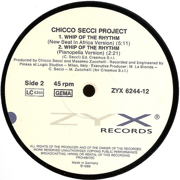 Chicco Secci Project - Whip Of The Rhythm | ZYX Records (ZYX 6244-12) - 4