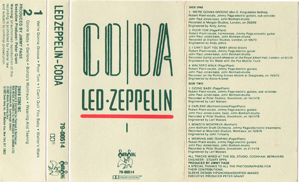 Led Zeppelin - Coda [Cassette] | Swan Song (79-00514) - 2