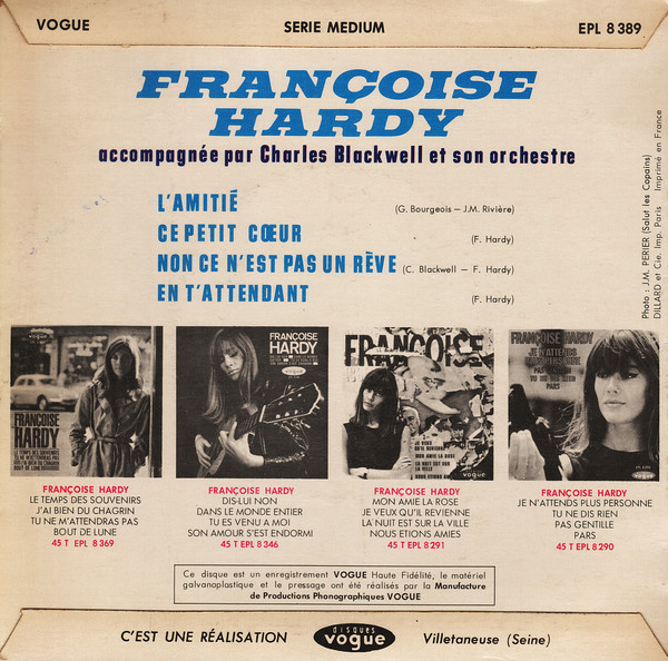 Françoise Hardy - L'Amitié | Disques Vogue (EPL 8 389) - 2