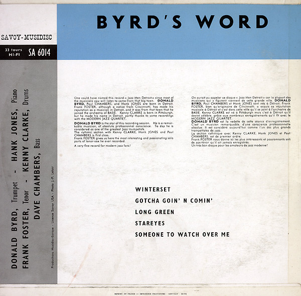 Donald Byrd - Byrd's Word | Savoy-Musidisc (SA 6014) - 2 Donald Byrd - Byrd's Word | Savoy-Musidisc (SA 6014) - 2